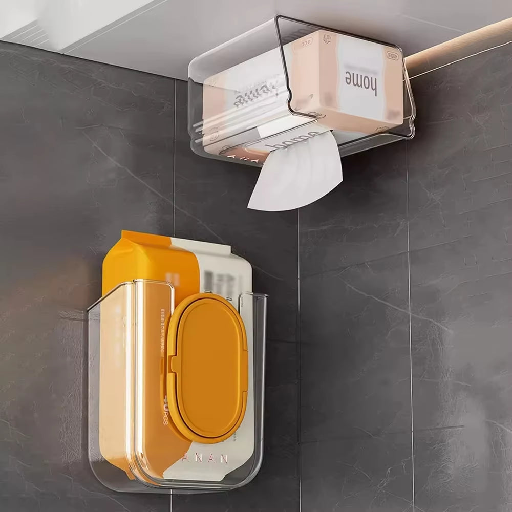 Tissue Box Bathroom Non Perforated Wall Mounted Wet Tissue Storage Box with Large Opening and Strong Load-Bearing Capacity
