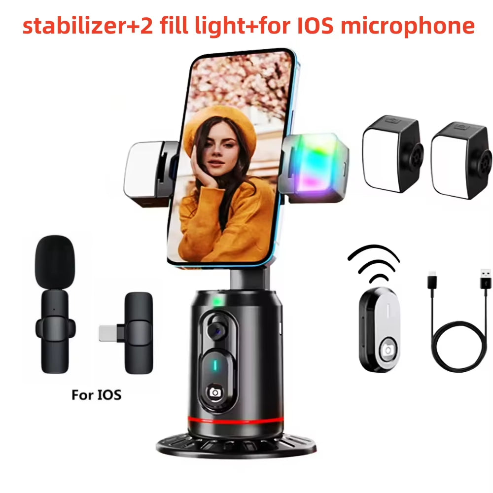 360° Rotation Gimbal Stabilizer Tripod Selfie Stick Desktop Face Tracking with Bluetooth Remote Shutter Light Holder